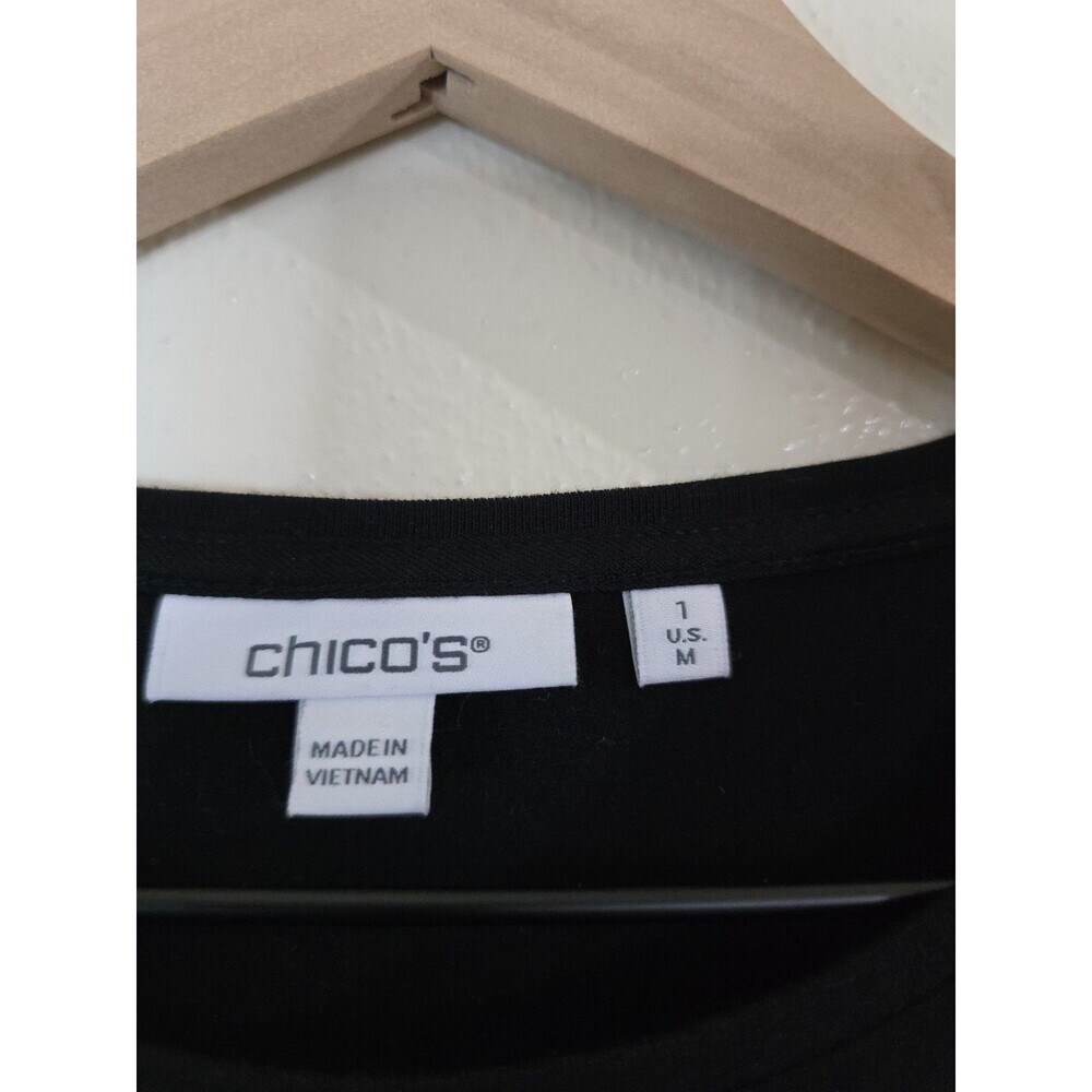 Chico's Mesh Applique Sleeve Blouse Womens Size 1 Medium Black Ivory Elegant Top - Picture 10 of 13
